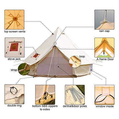 PlayDo Waterproof 4 Season Cotton Canvas Bell Yurt with Stove Jack Hole for Outdoor Camping